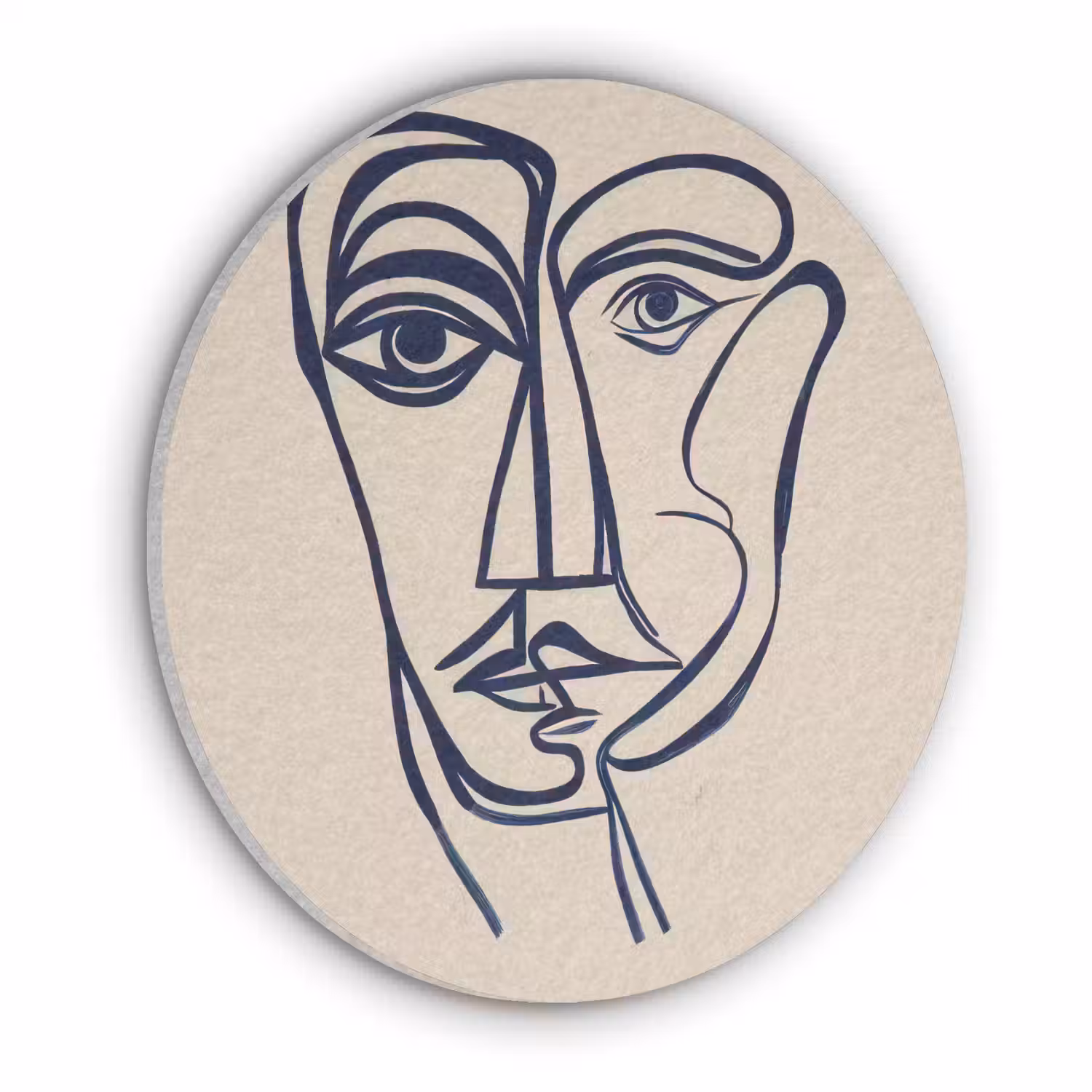 Minimalistisch - Lijnillustratie - Beige - Donkerblauw Akoestische PET Vilt - Rond klein -3d