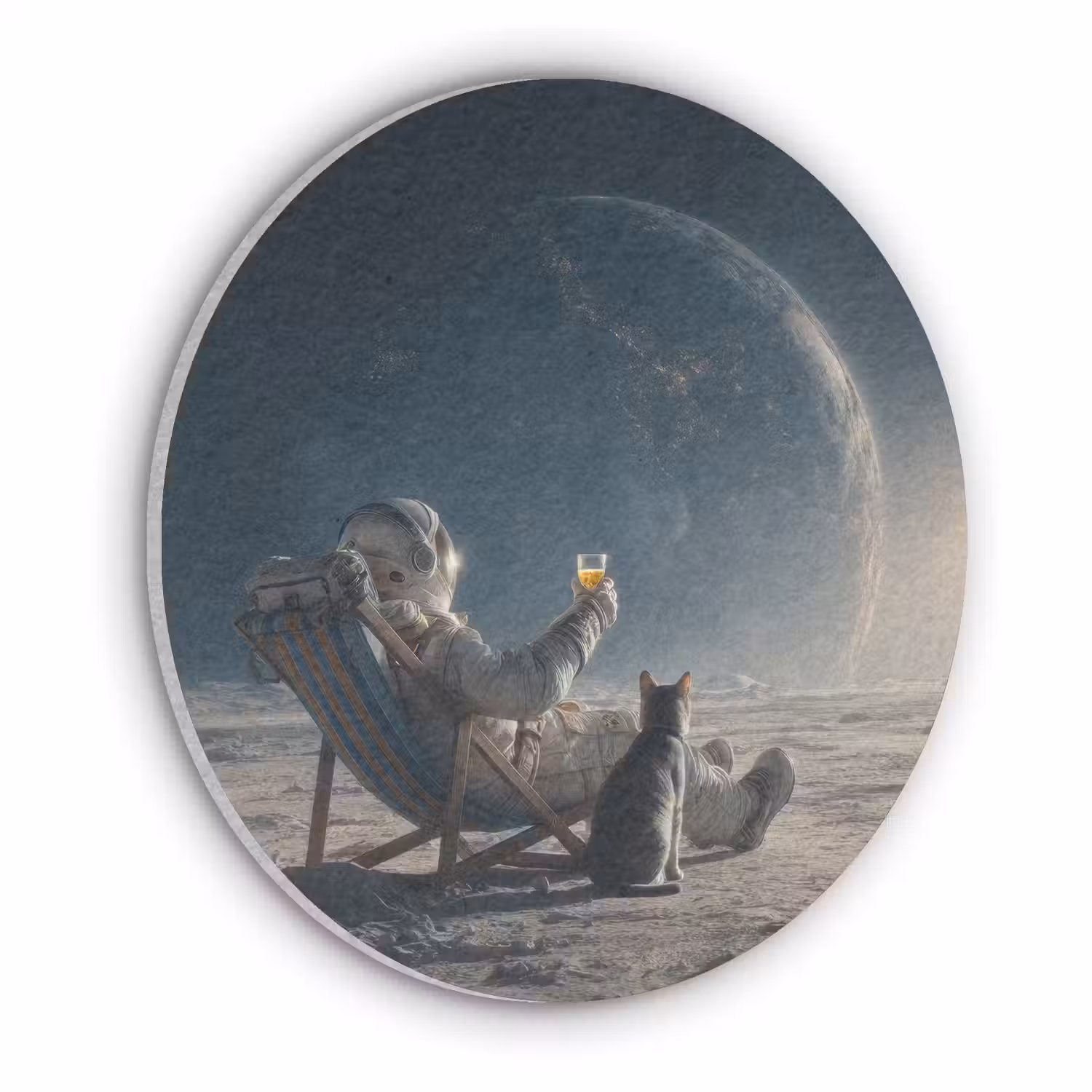 Maan - Kat - Astronaut - Ruimte Akoestische PET Vilt - Rond klein -3d