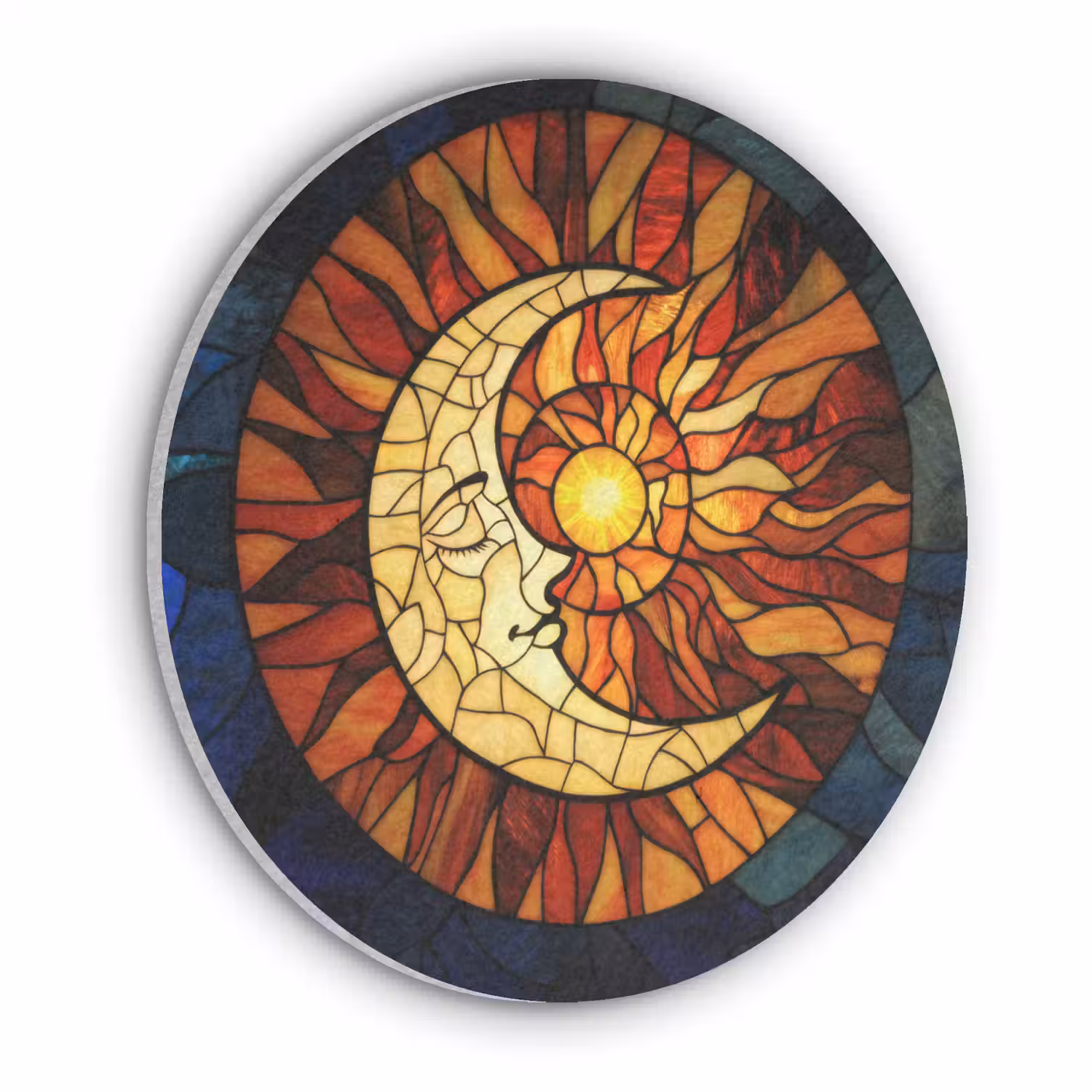 Mozaïek - Glas - Maan - Donkerblauw Akoestische PET Vilt - Rond klein -3d