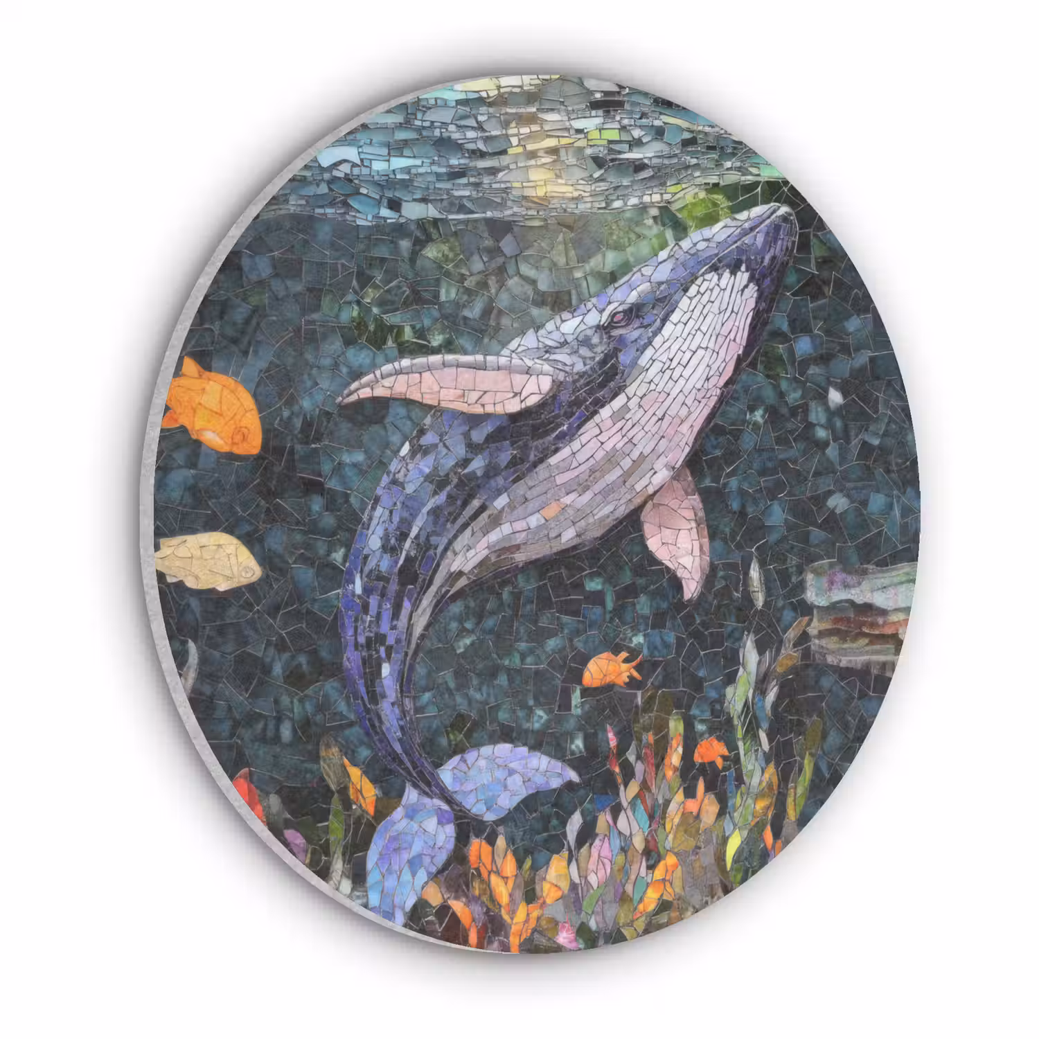Mozaïek - Walvis - Koraal - Water Akoestische PET Vilt - Rond klein -3d