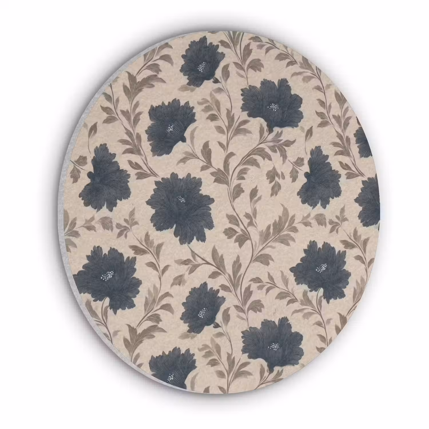 Motief - Bloemen - Zwart - Beige Akoestische PET Vilt - Rond klein 838 -3d
