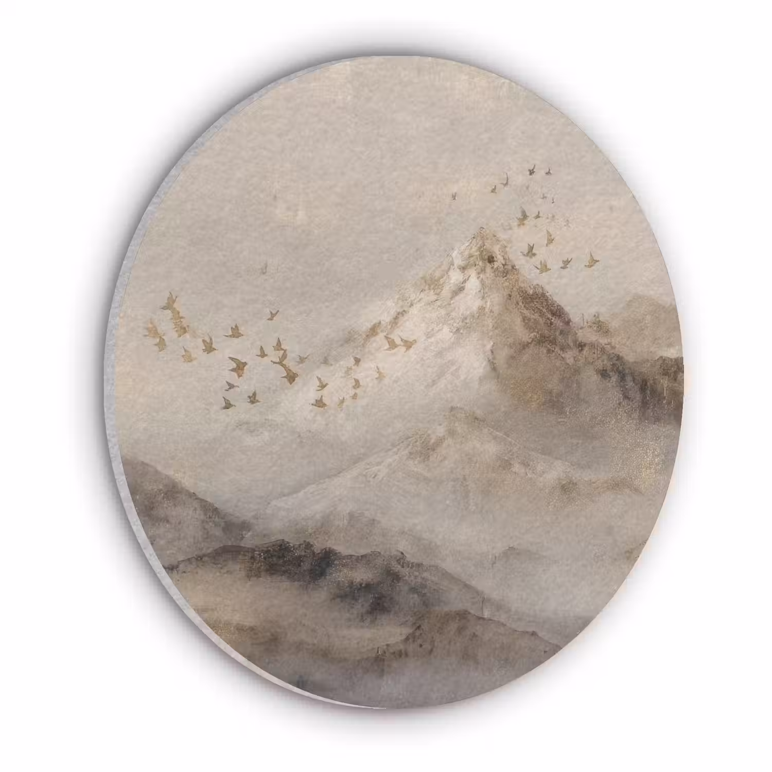 Berglandschap - Mist - Penseelstreken Akoestische PET Vilt - Rond klein -3d