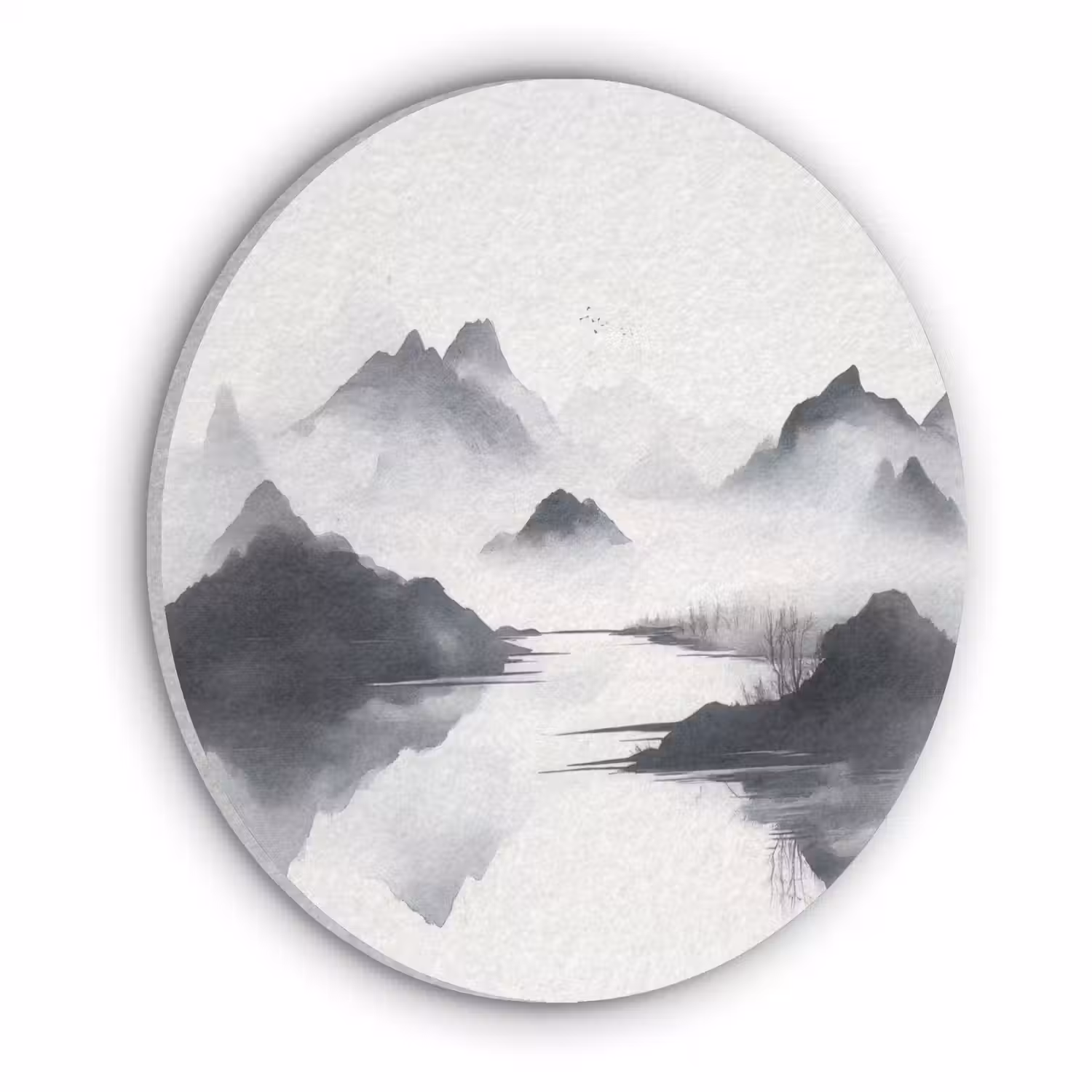 Bergen - Mistig - Water - Wit Akoestische PET Vilt - Rond klein -3d