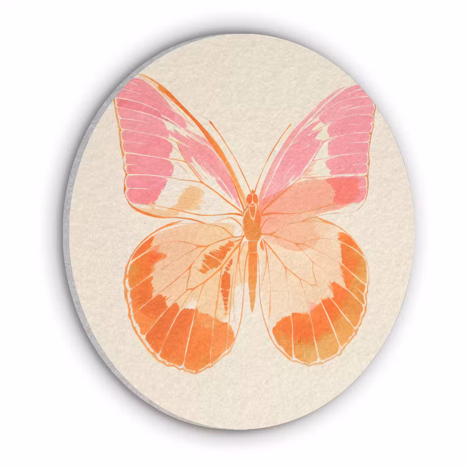 Oranje - Vlinder - Minimalistisch Akoestische PET Vilt - Rond klein -3d