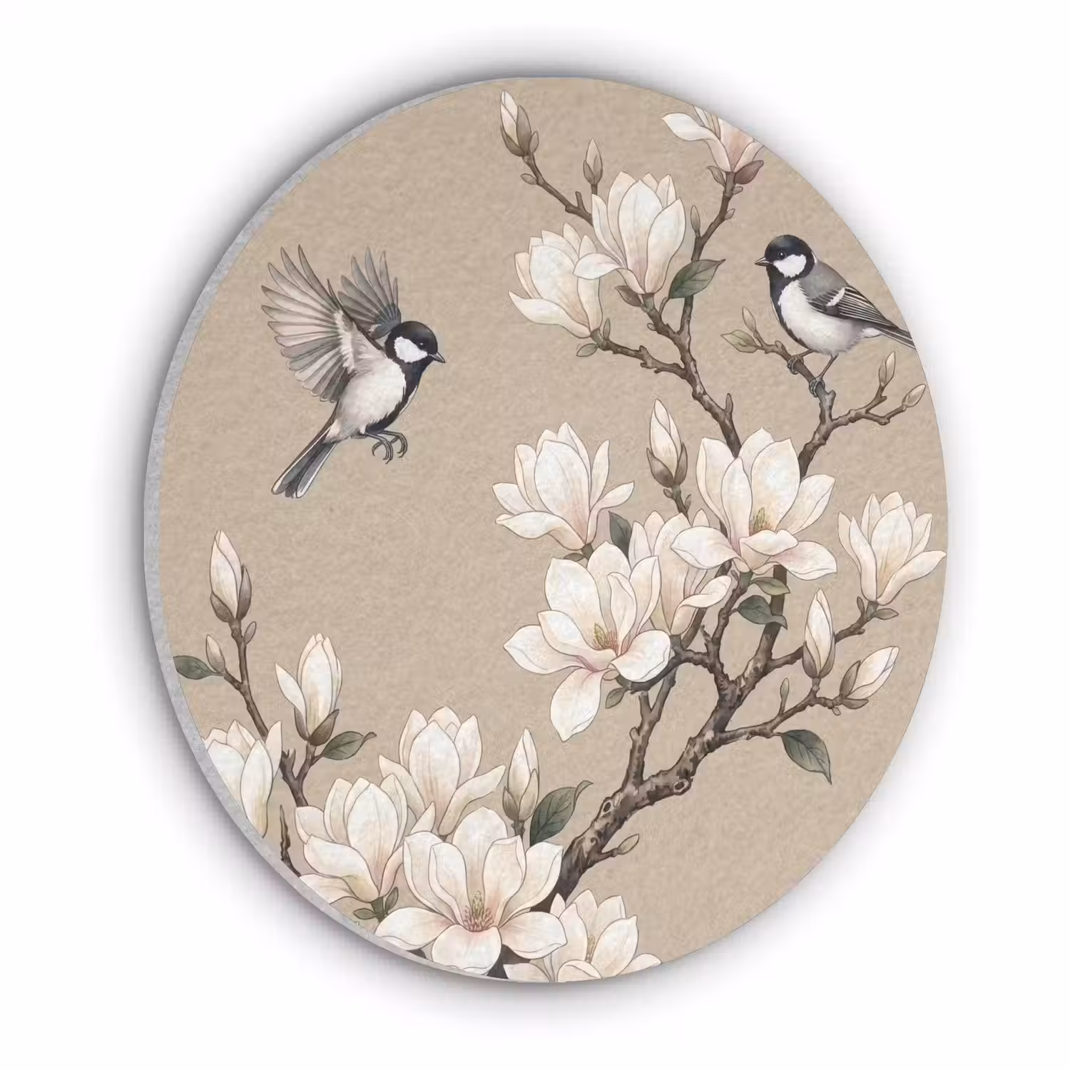 Oosters - Vogels - Beige Akoestische PET Vilt - Rond klein -3d