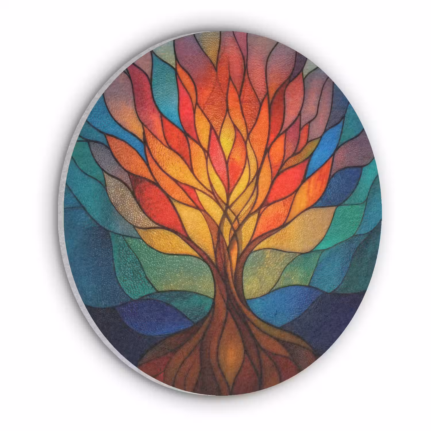 Sierglas - Boom - Rood - Vlakken Akoestische PET Vilt - Rond klein -3d