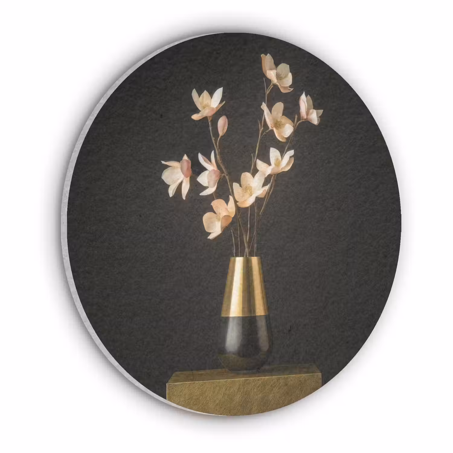 Sierlijk - Boeket - Goud - Vaas Akoestische PET Vilt - Rond klein -3d