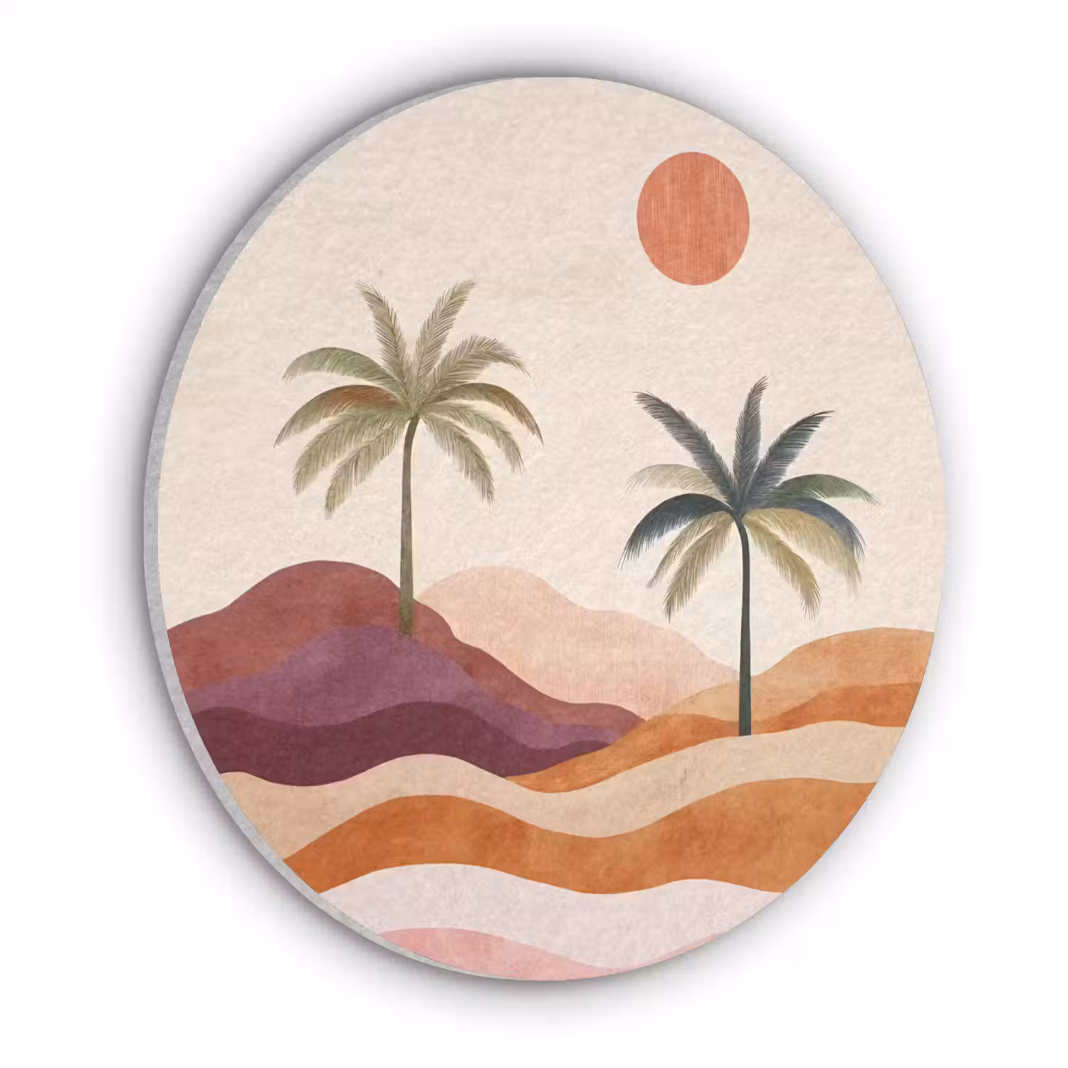 Palmbomen - Abstract - Zon - Heuvels Akoestische PET Vilt - Rond klein -3d