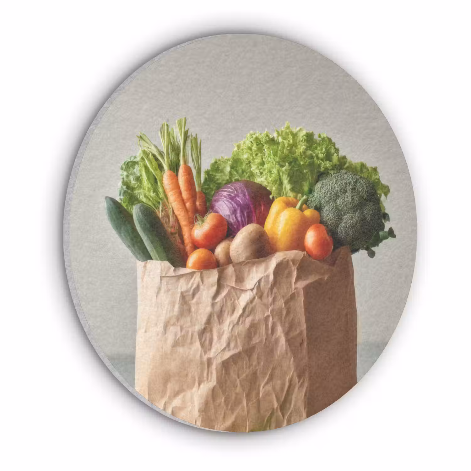 Papieren - Boodschappen - Groente - Kleurrijk Akoestische PET Vilt - Rond klein -3d