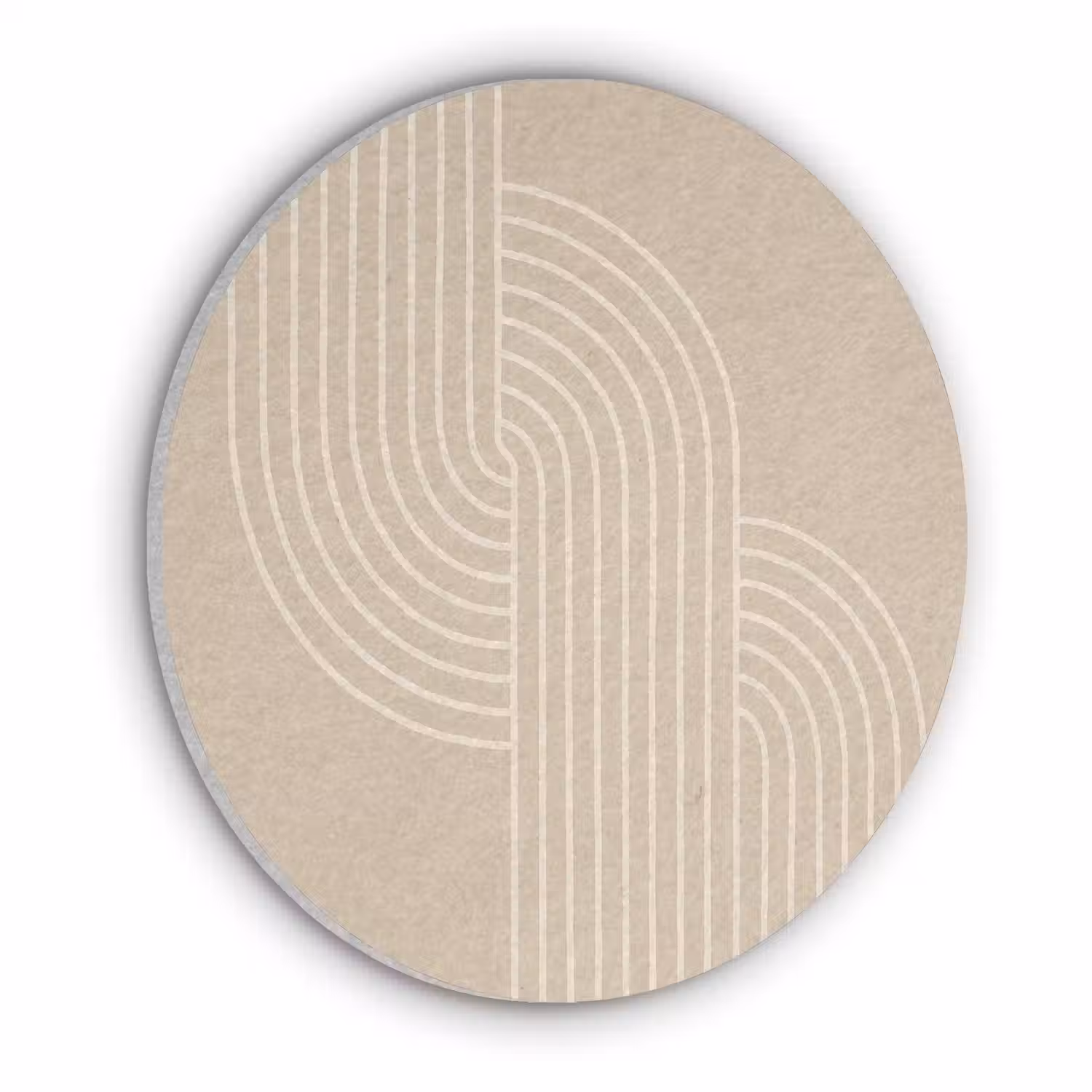 Parallelle lijnen - Lichte textuur - Beige Akoestische PET Vilt - Rond klein -3d