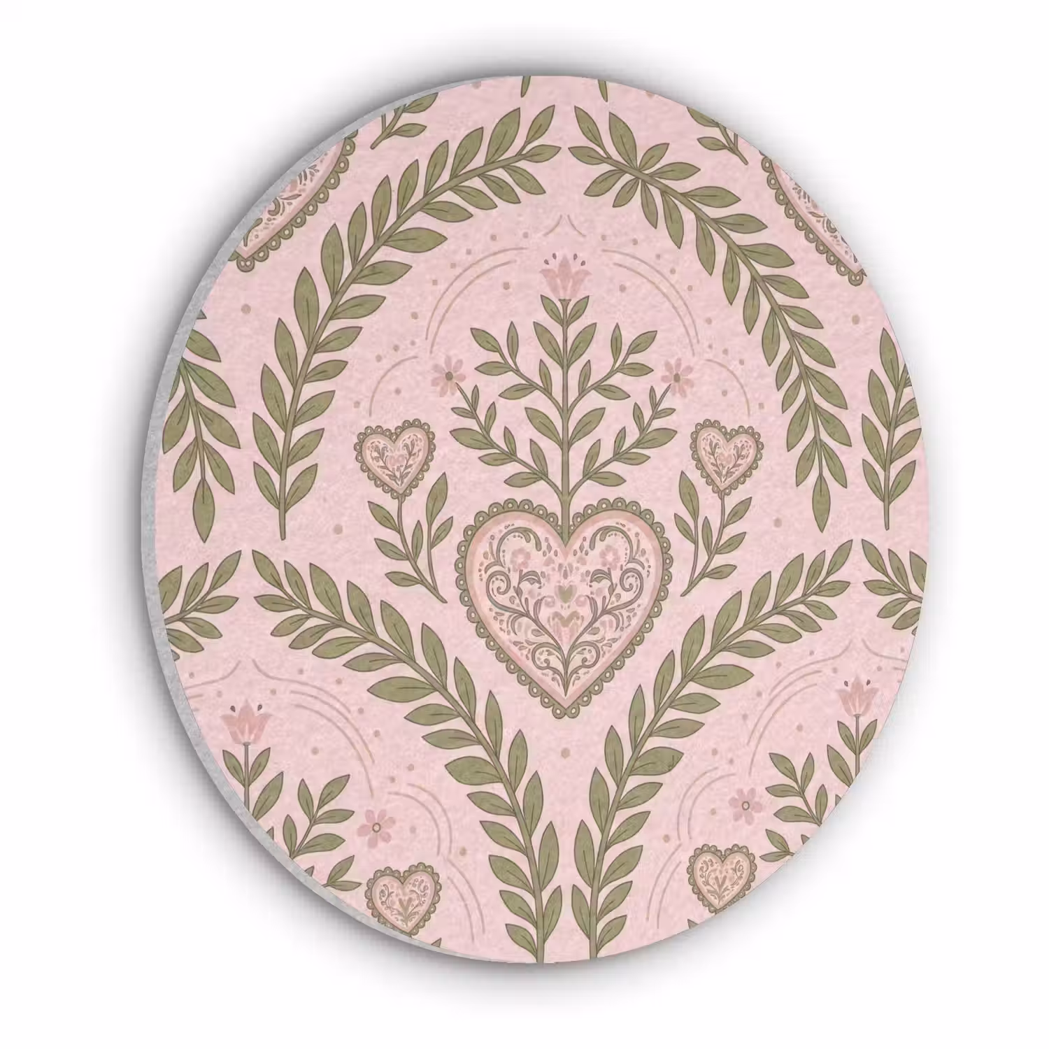 Patroon - Hart - Bloemen - Folkloristisch - Roze Akoestische PET Vilt - Rond klein -3d