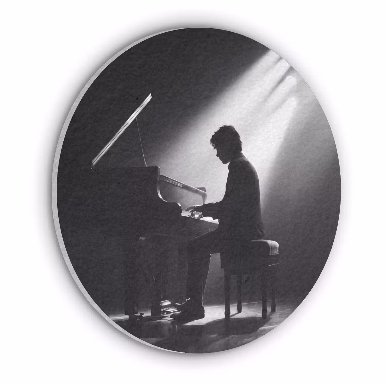 Persoon - Piano - Muziek - Zwart-wit - Podium Akoestische PET Vilt - Rond klein -3d
