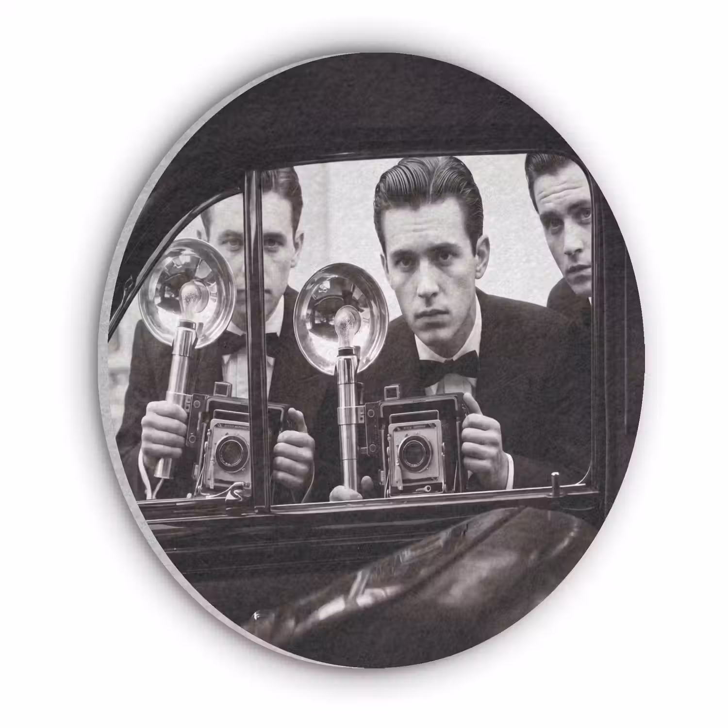 Fotograaf - Camera - Vintage - Journalistiek - Zwart-wit Akoestische PET Vilt - Rond klein -3d