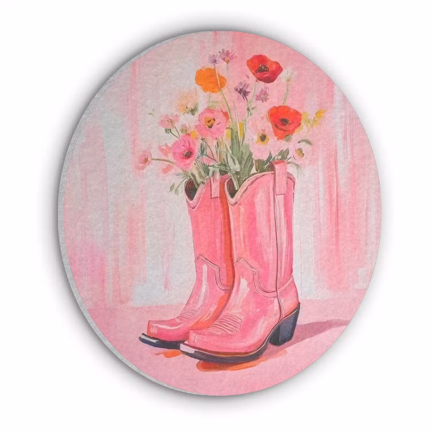 Roze - Bloemen - Cowboy Akoestische PET Vilt - Rond klein -3d