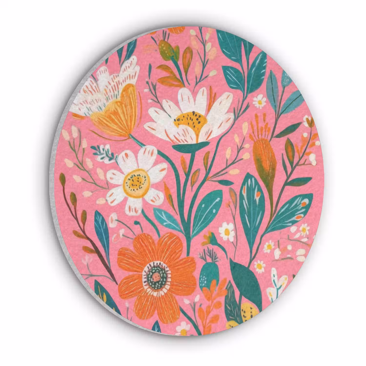 Roze - Bloemen - Wit - Oranje Akoestische PET Vilt - Rond klein -3d