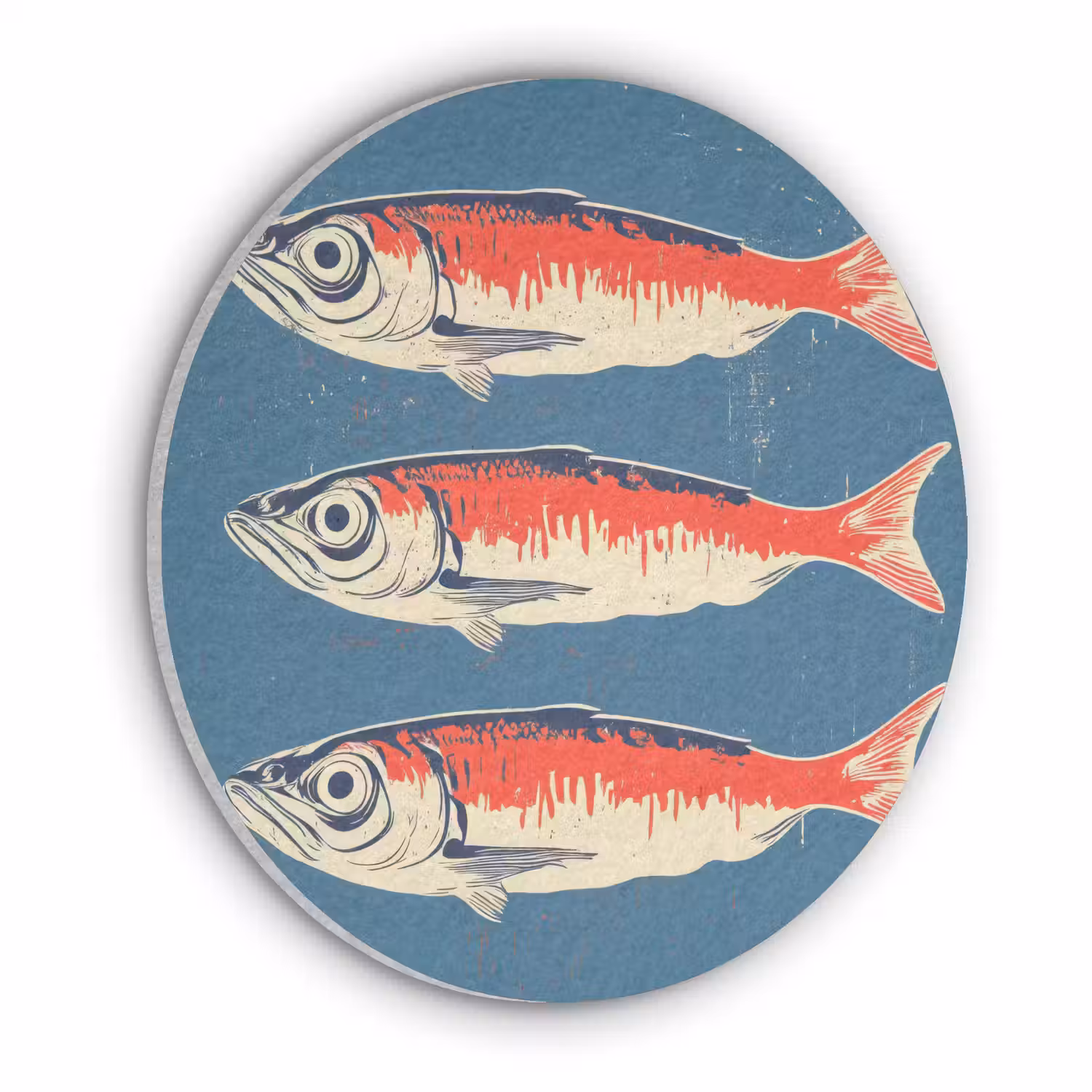 Vissen - Rood - Blauw Akoestische PET Vilt - Rond klein -3d