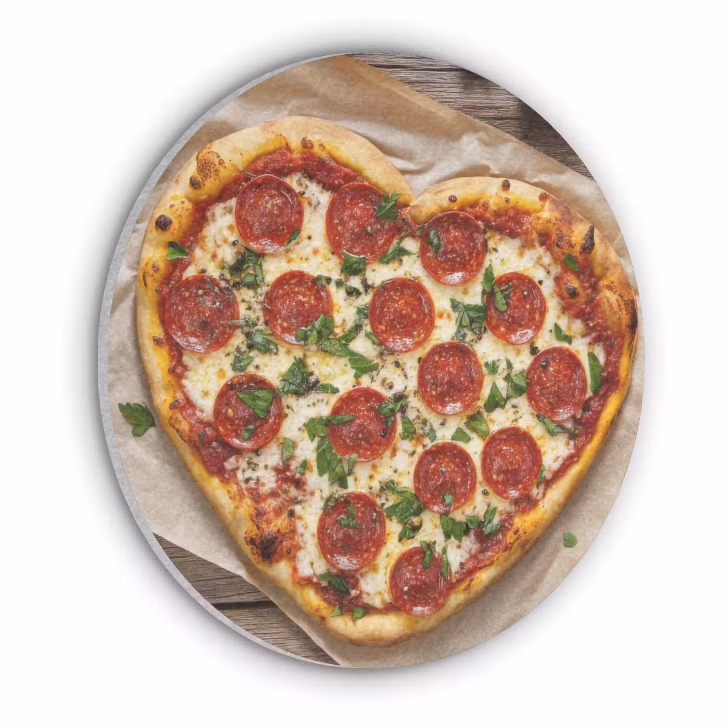 Pizza - Hart - Pepperoni - Tomaat Akoestische PET Vilt - Rond klein -3d