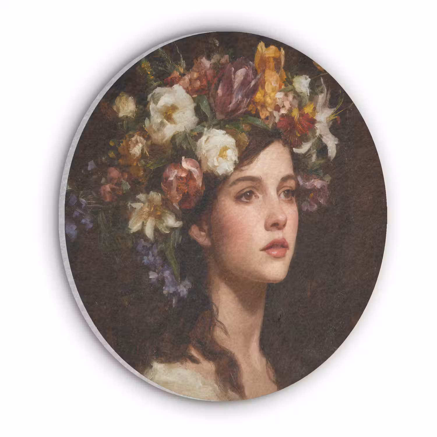Portret - Vrouw - Bloemen Akoestische PET Vilt - Rond klein -3d