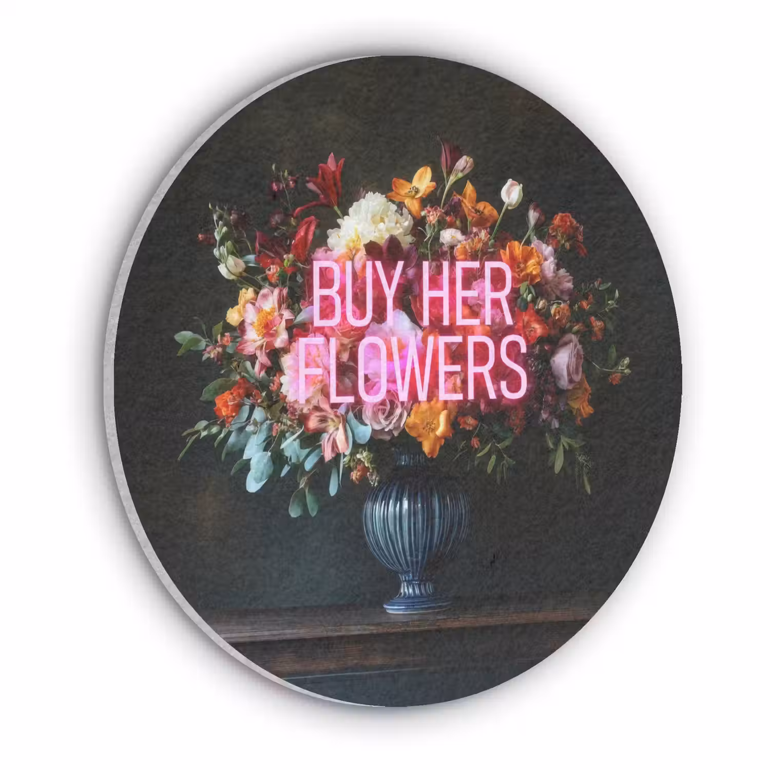 Quote - Bloemen - Vaas - Neon Akoestische PET Vilt - Rond klein -3d