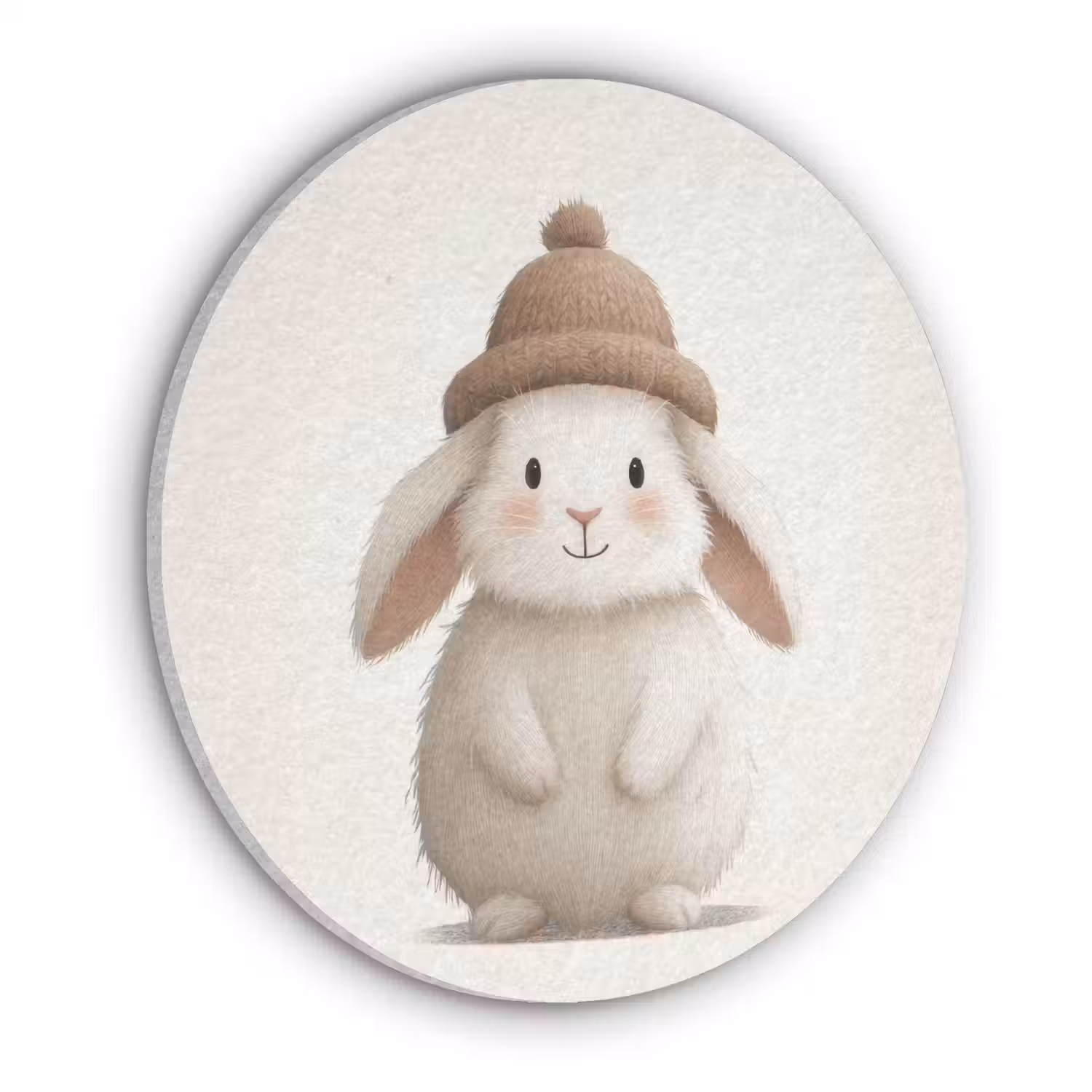 Konijn - Muts - Oren - Beige Akoestische PET Vilt - Rond klein -3d