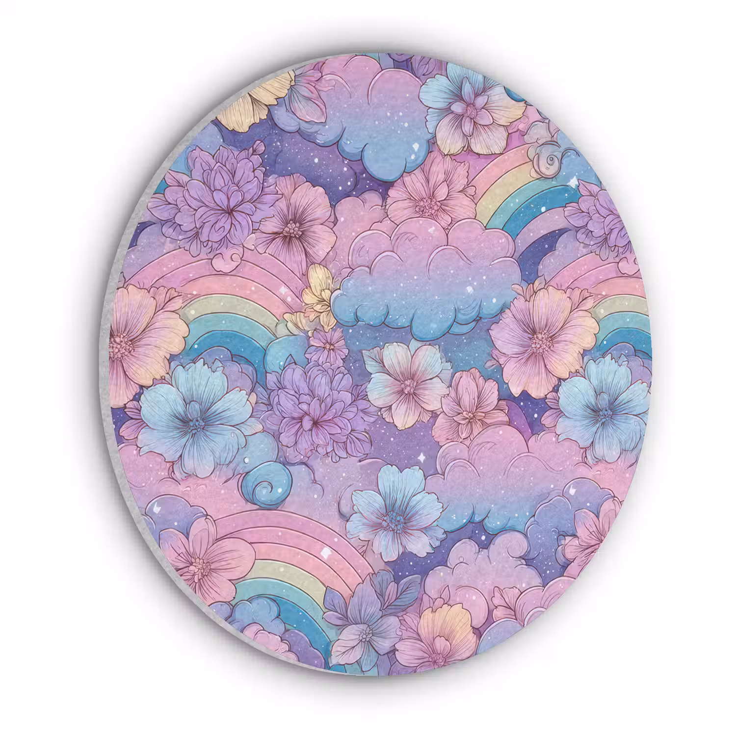 Regenbogen - Bloemen - Kleurrijk - Wolken Akoestische PET Vilt - Rond klein -3d