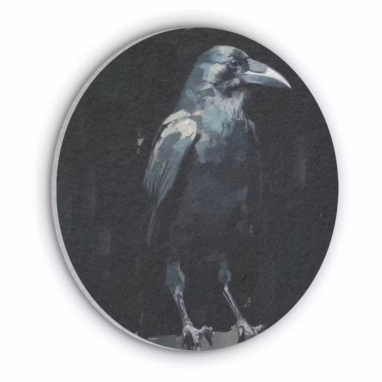 Raaf - Vogels - Zwart Akoestische PET Vilt - Rond klein -3d