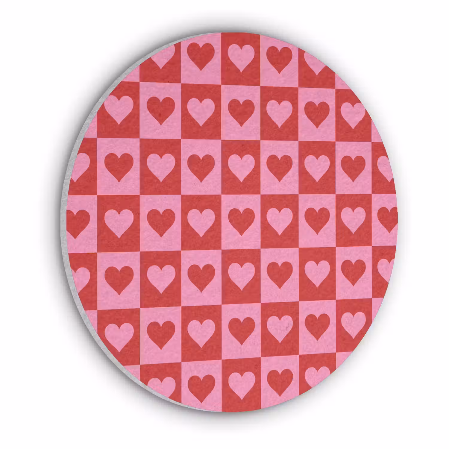 Rood - Roze - Schaakbord - Valentijn Akoestische PET Vilt - Rond klein -3d