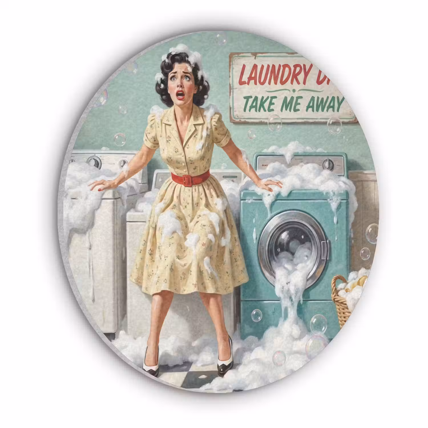 Retro - Blauw - Vrouw Akoestische PET Vilt - Rond klein -3d