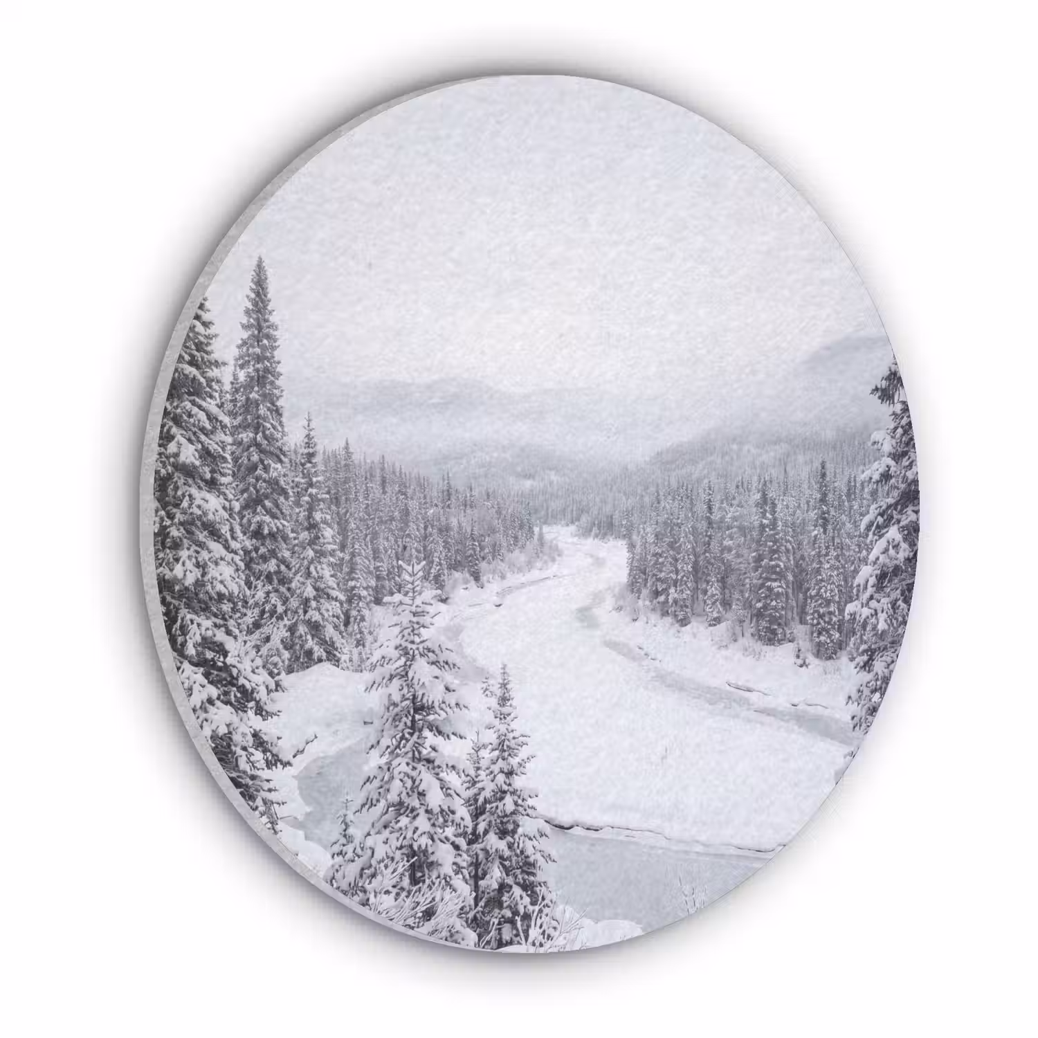 Rivier - Bevroren - Landschap - Winter Akoestische PET Vilt - Rond klein -3d