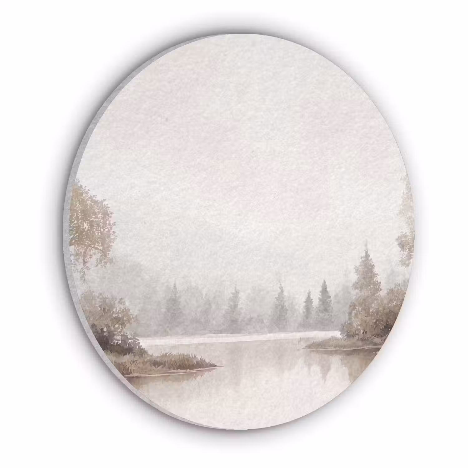 Rivierlandschap - Minimalistisch - Aardetinten Akoestische PET Vilt - Rond klein -3d