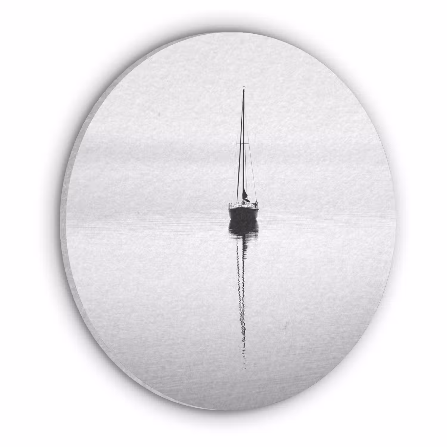 Zeilboot - Zwart - Water - Silhouet Akoestische PET Vilt - Rond klein -3d