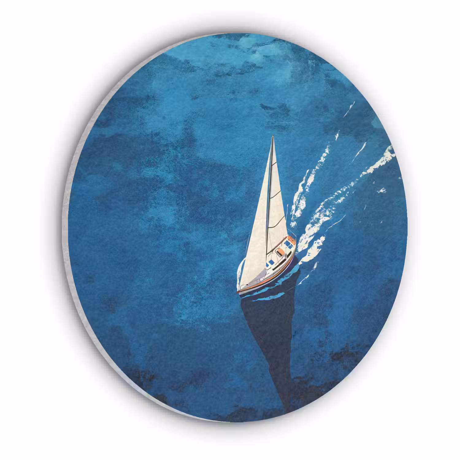 Zeilboot - Water - Abstract - Schaduw Akoestische PET Vilt - Rond klein -3d