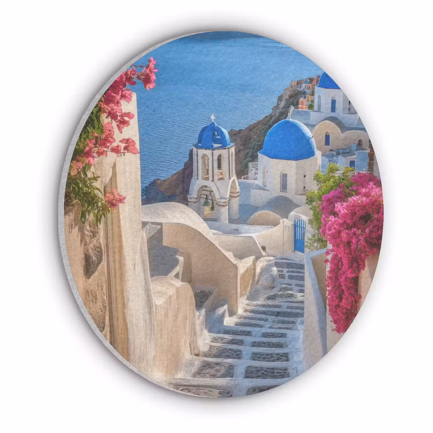 Santorini - Bloemen - Griekenland Akoestische PET Vilt - Rond klein -3d