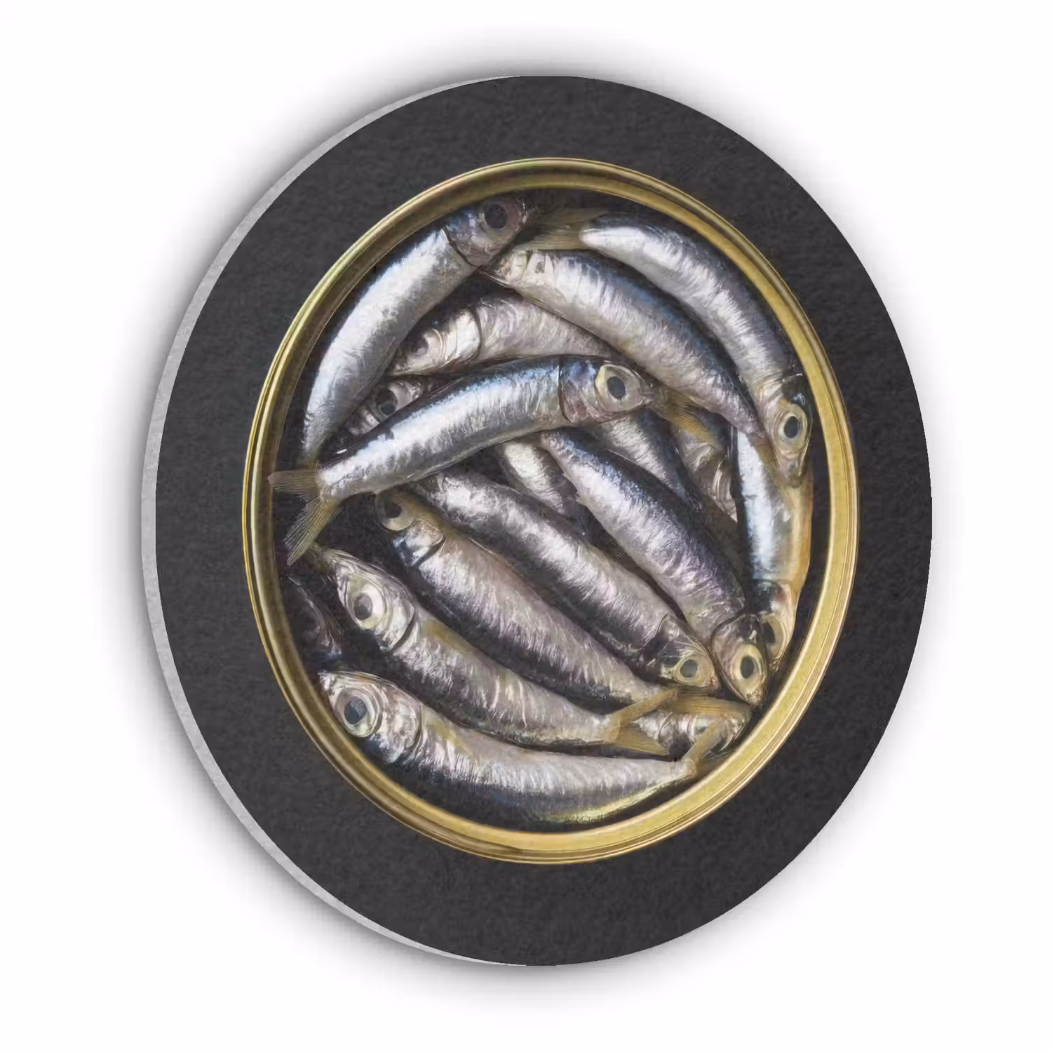 Sardines - Vissen - Rond - Zwart Akoestische PET Vilt - Rond klein -3d