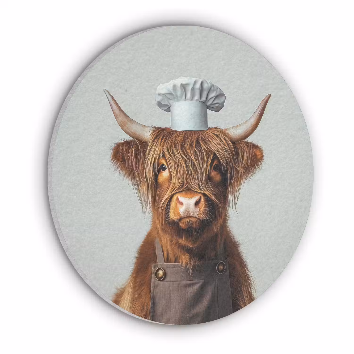 Schotse Hooglander - Bruin - Hoorns - Kokskleding Akoestische PET Vilt - Rond klein -3d
