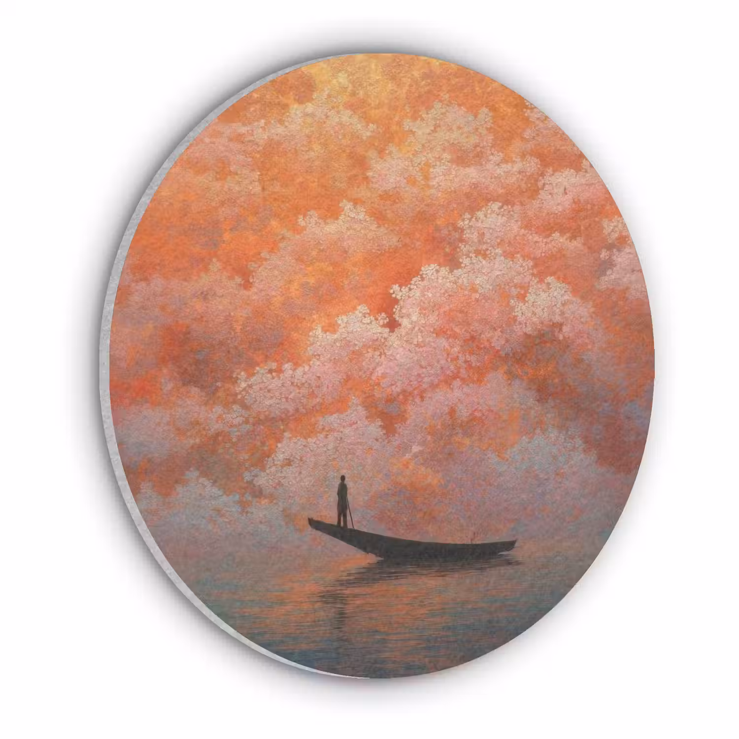 Zee - Boot - Wolken - Oranje Akoestische PET Vilt - Rond klein -3d