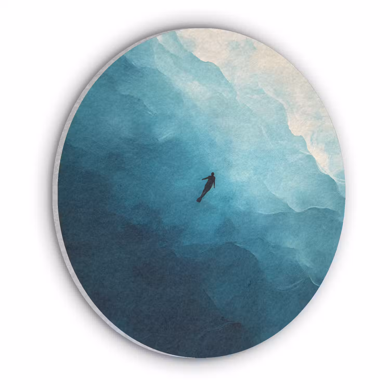Zee - Silhouet - Abstract - Blauw Akoestische PET Vilt - Rond klein -3d