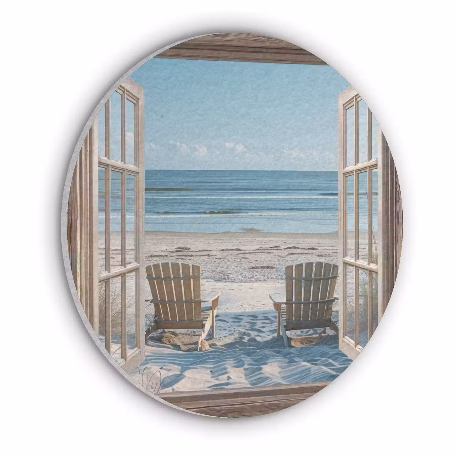 Doorkijk - Strandstoelen - Duinen - Zee - Natuur Akoestische PET Vilt - Rond klein -3d