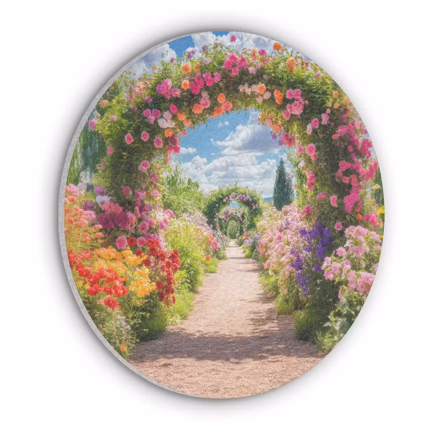 Doorkijk - Bloemen - Kleurrijk - Natuur Akoestische PET Vilt - Rond klein -3d
