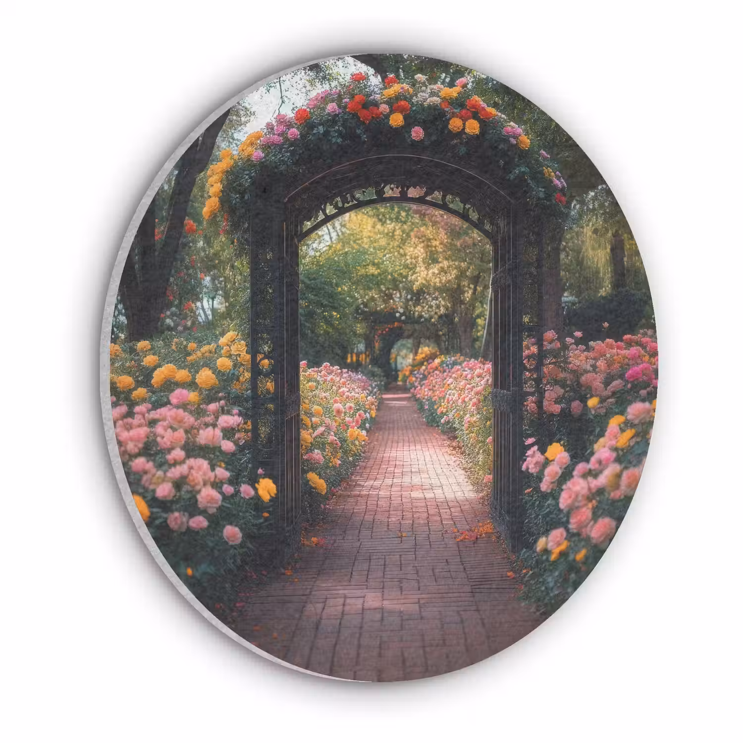 Doorkijk - Bloemen - Pad - Natuur - Kleurrijk Akoestische PET Vilt - Rond klein -3d