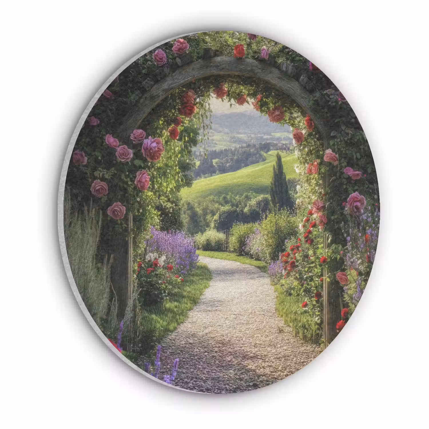 Doorkijk - Tuinboog - Bloemen - Natuur - Pad Akoestische PET Vilt - Rond klein -3d
