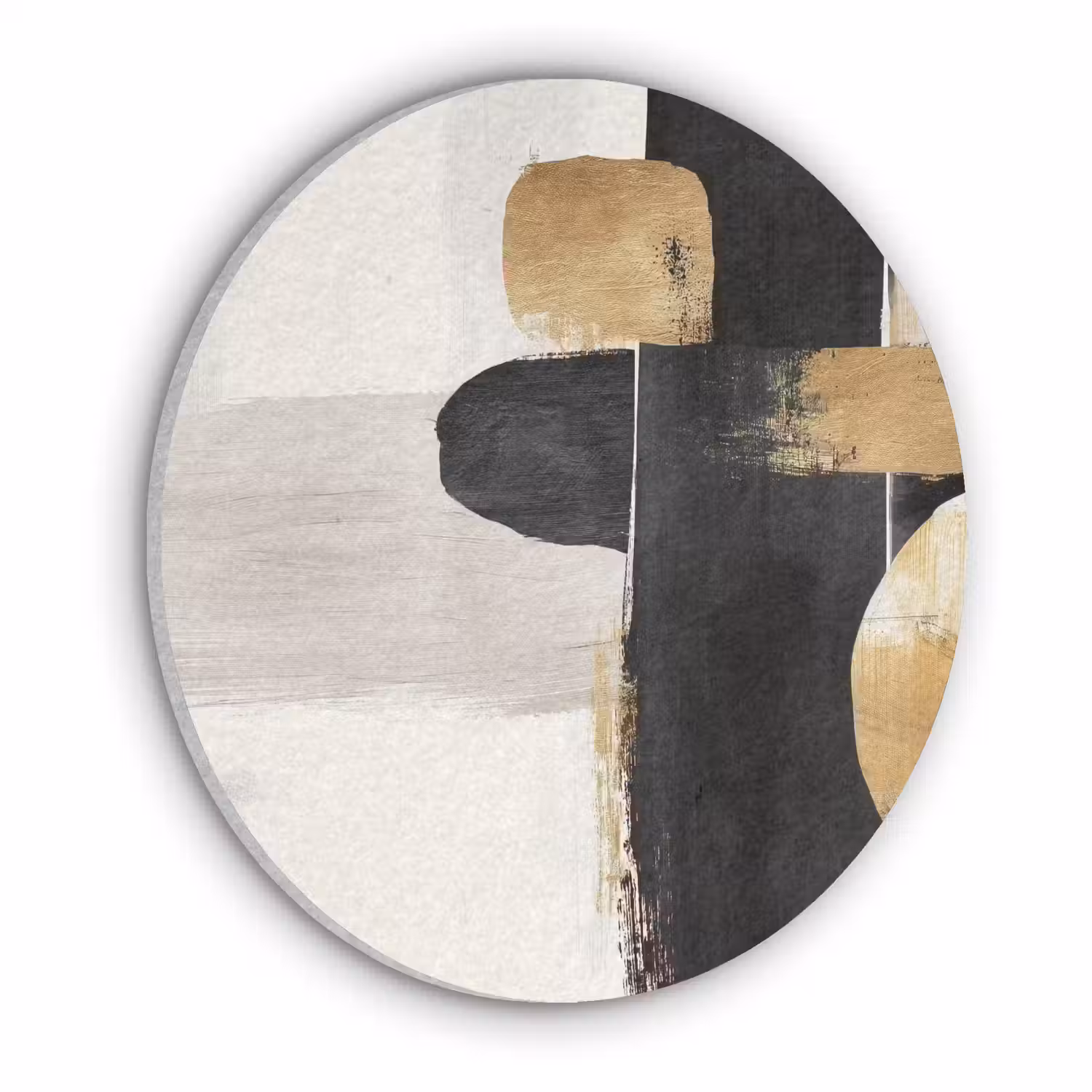 Vormen - Penseelstreken - Abstract - Goud Akoestische PET Vilt - Rond klein -3d