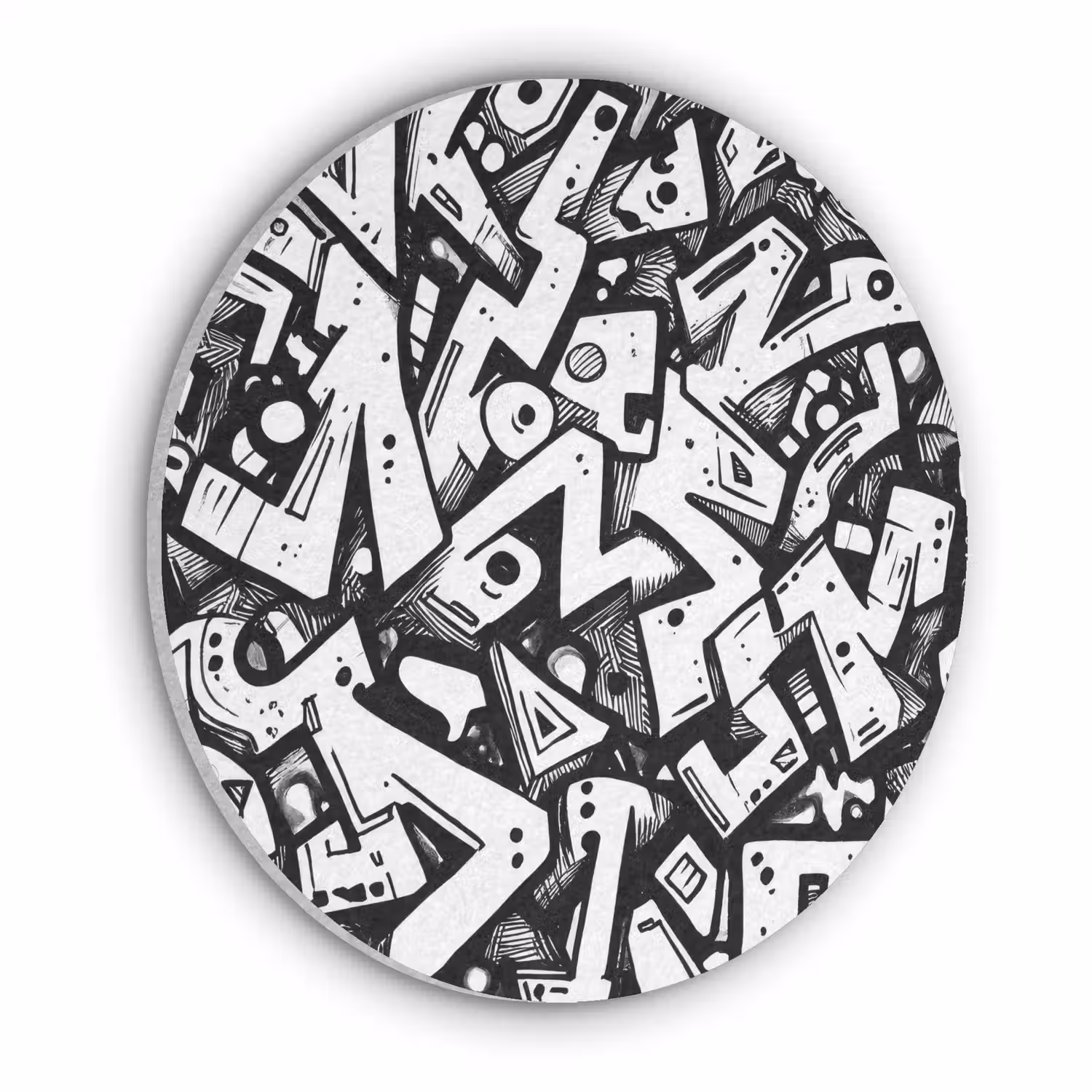 Vormen - Letters - Graffiti - Zwart Akoestische PET Vilt - Rond klein -3d