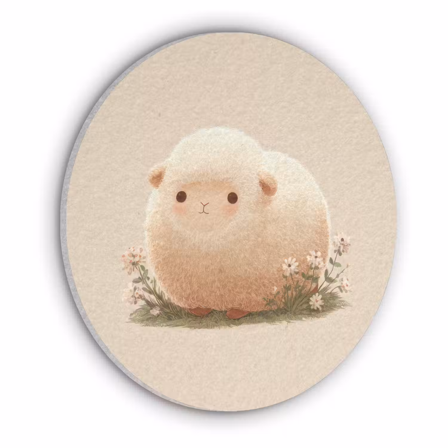 Schaap - Beige - Bloemen Akoestische PET Vilt - Rond klein -3d