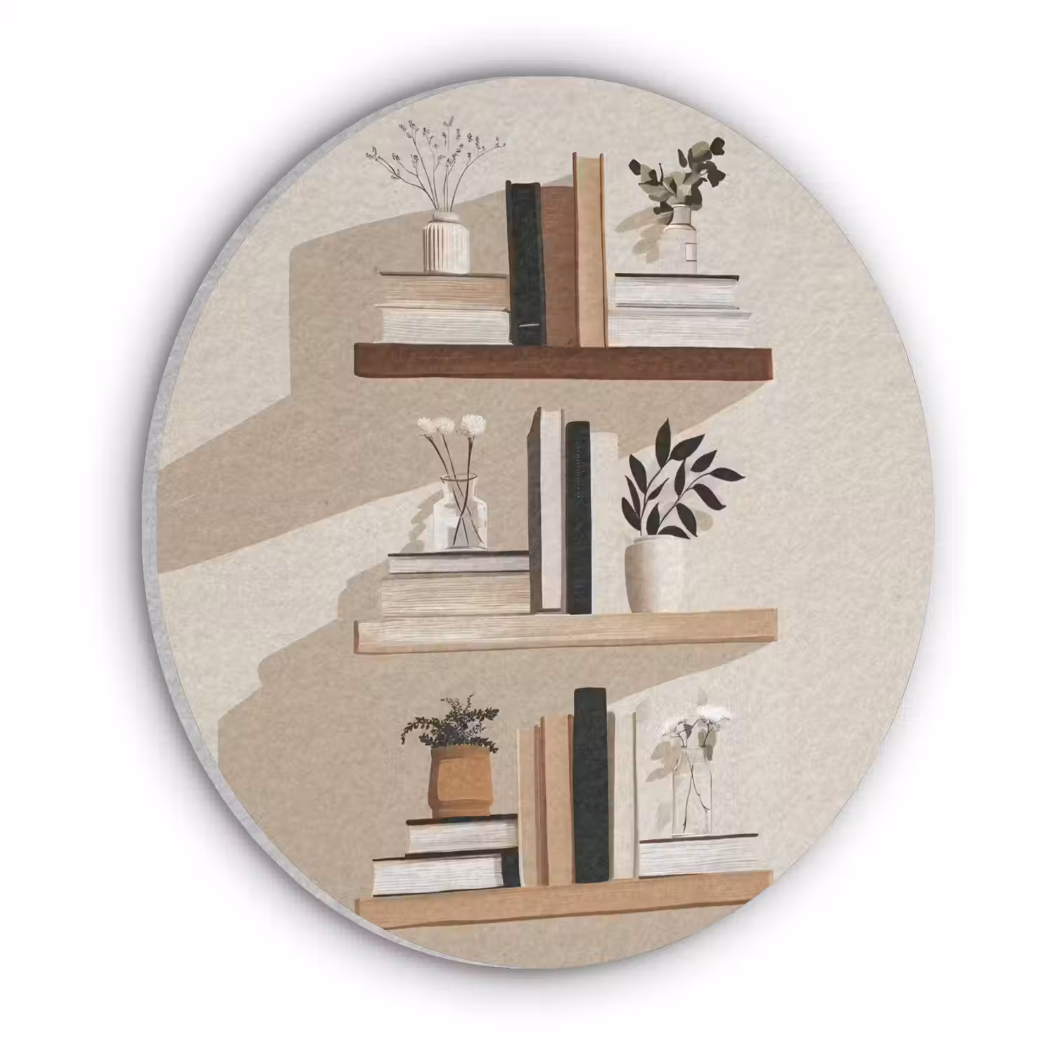 Plankjes - Boeken - Vaasjes - Planten Akoestische PET Vilt - Rond klein -3d