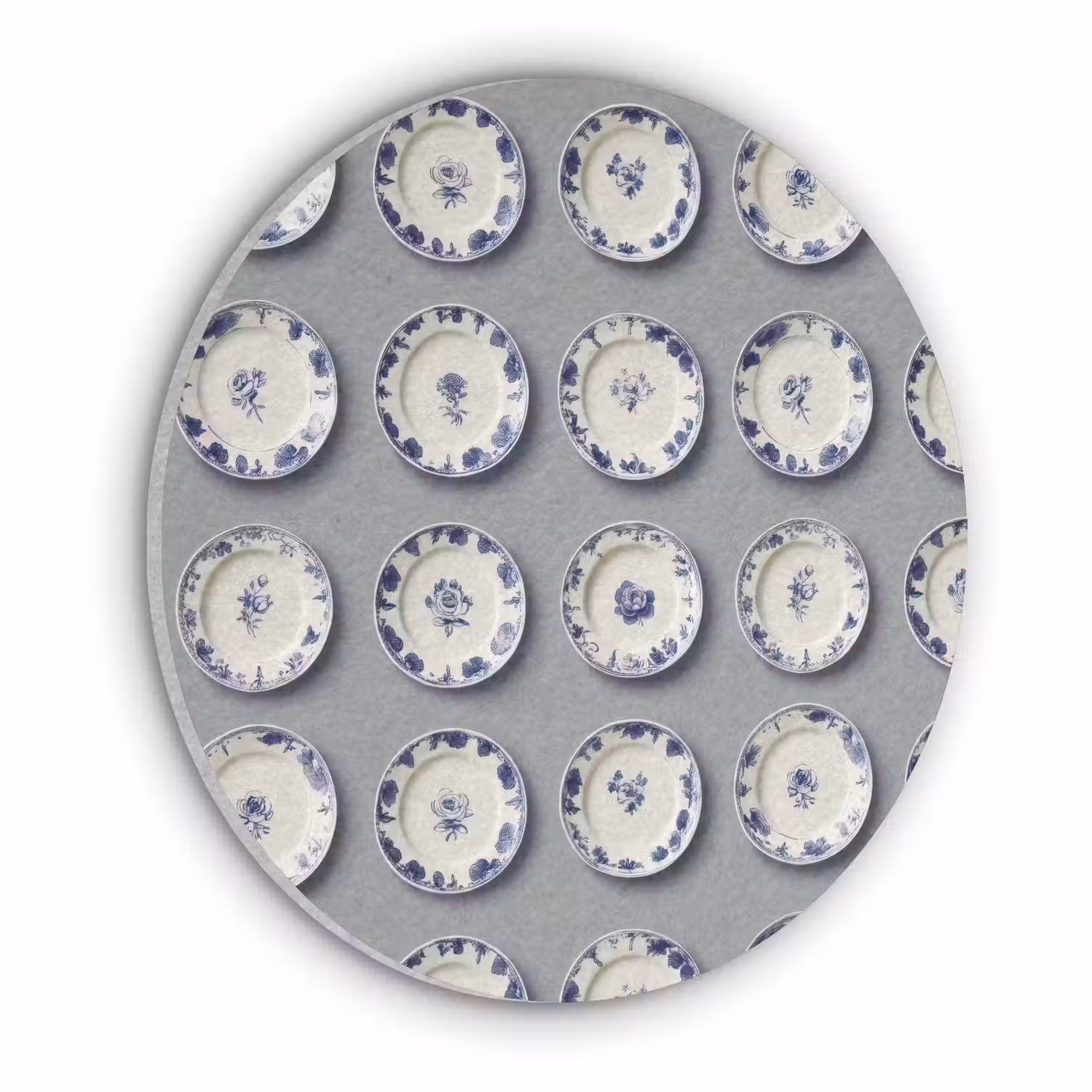 Borden - Bloemen - Blauw - Wit Akoestische PET Vilt - Rond klein 838 -3d