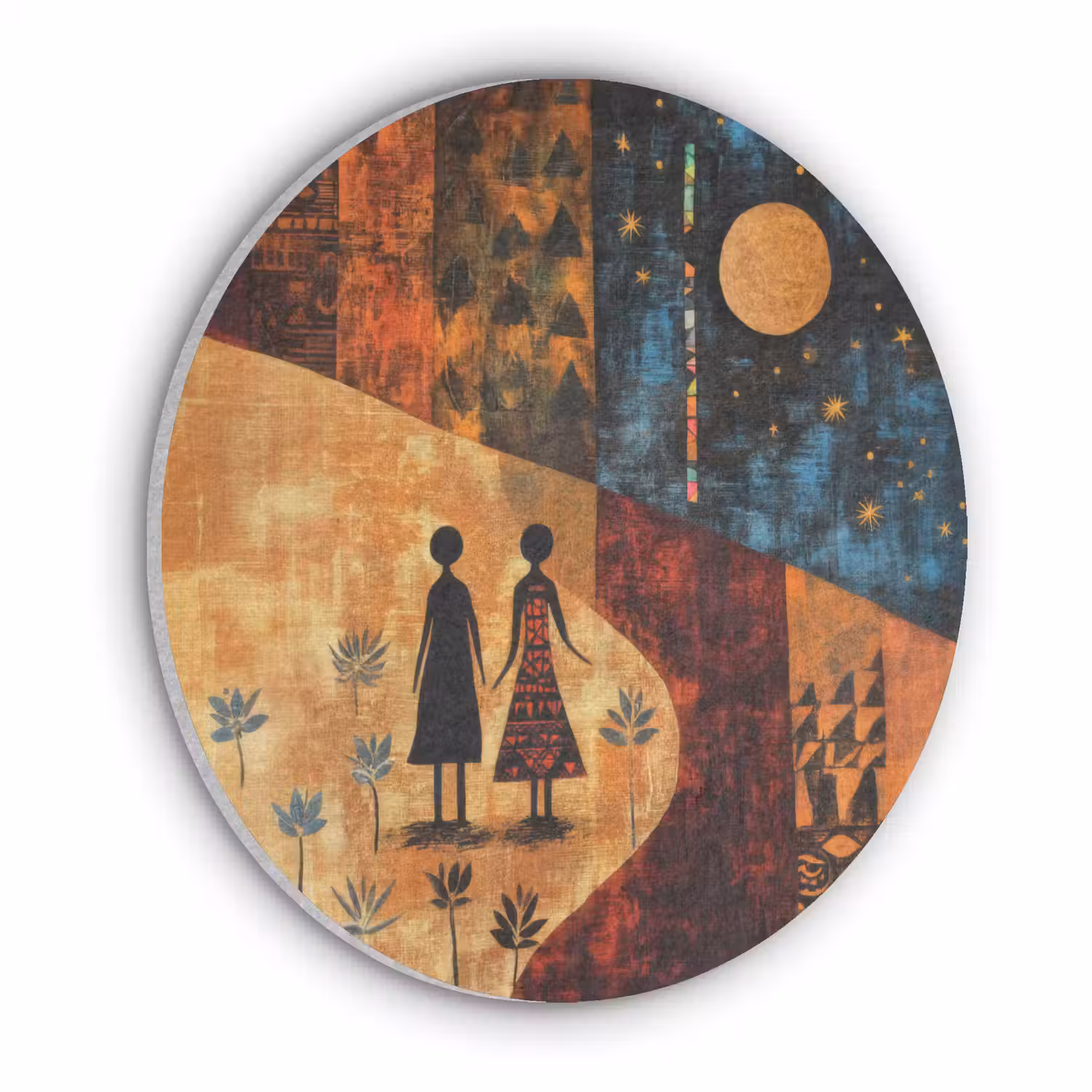 Silhouetten - Abstract - Zon - Maan Akoestische PET Vilt - Rond klein -3d