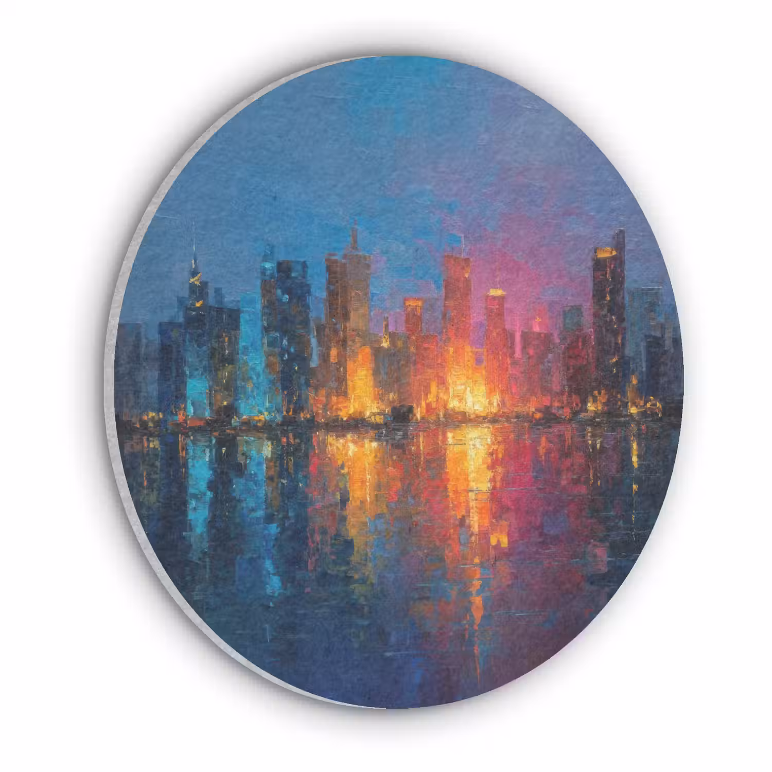Skyline - Penseelstreken - Donkerblauw - Lichtgevend Akoestische PET Vilt - Rond klein -3d