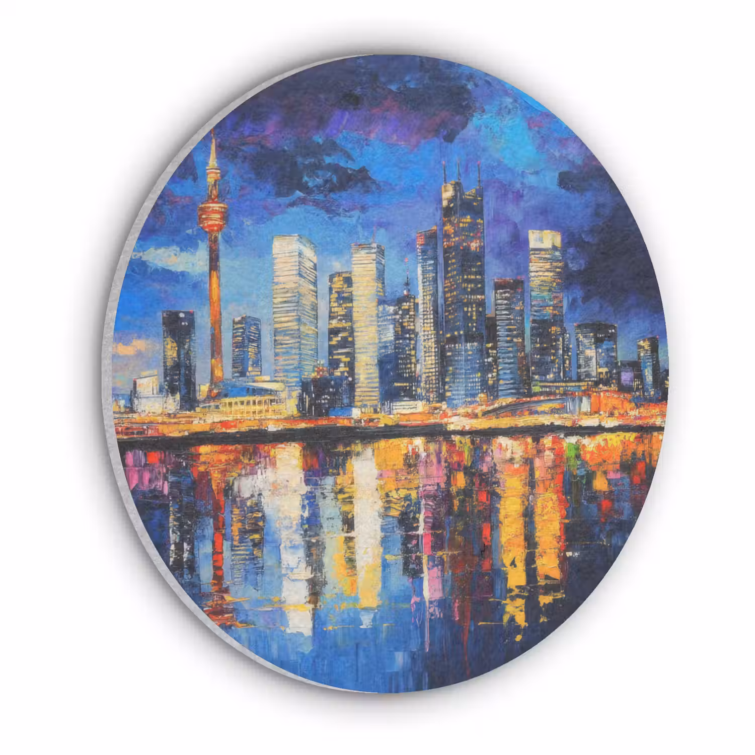 Skyline Toronto - Modern - Stadslicht - Blauw Akoestische PET Vilt - Rond klein -3d