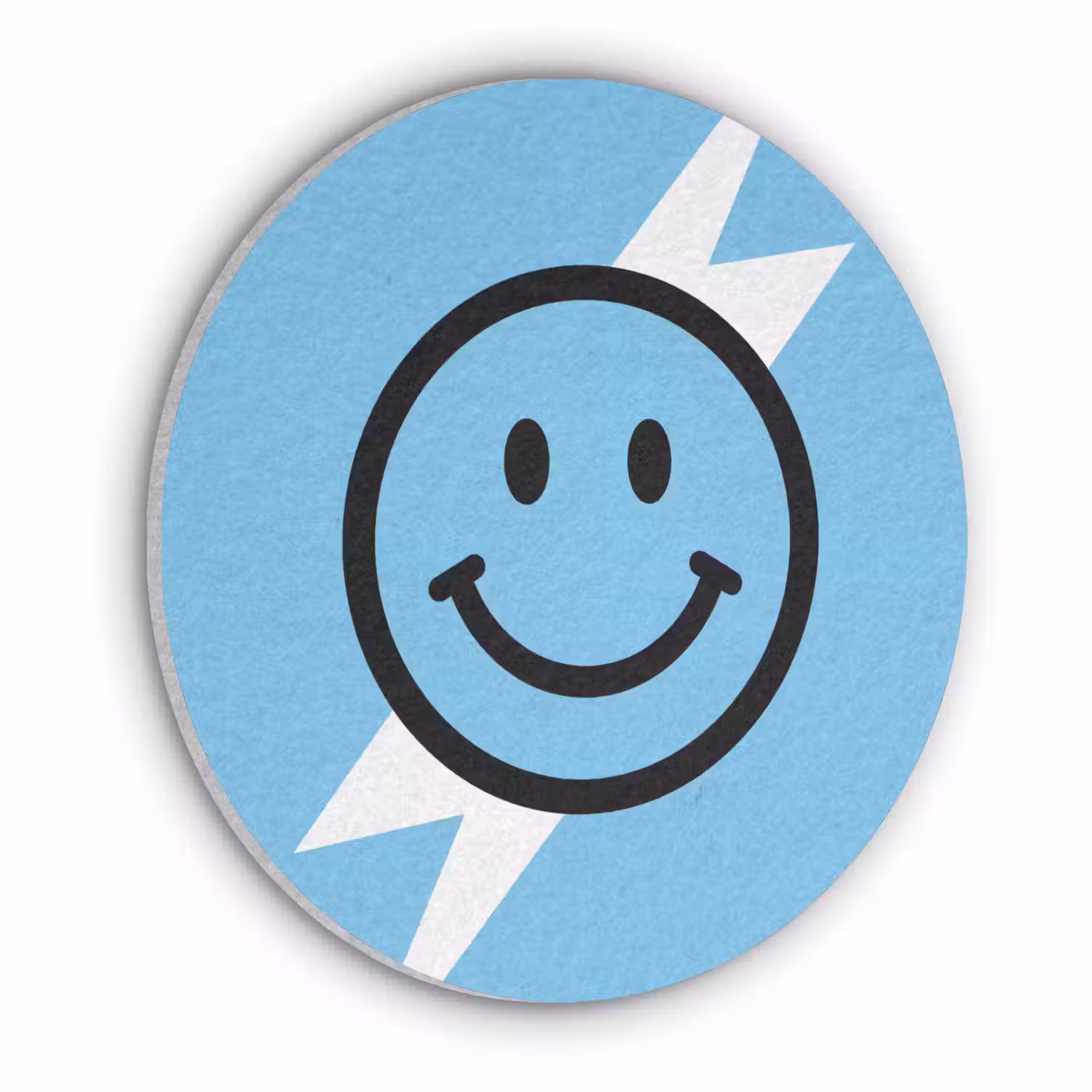 Smiley - Blauw - Bliksem Akoestische PET Vilt - Rond klein -3d